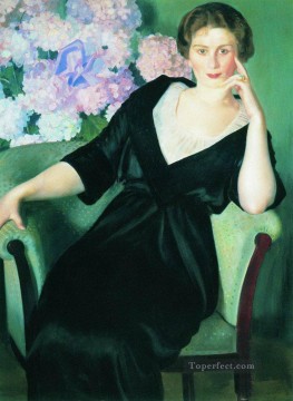 portrait of rene ivanovna notgaft 1914 Boris Mikhailovich Kustodiev Oil Paintings